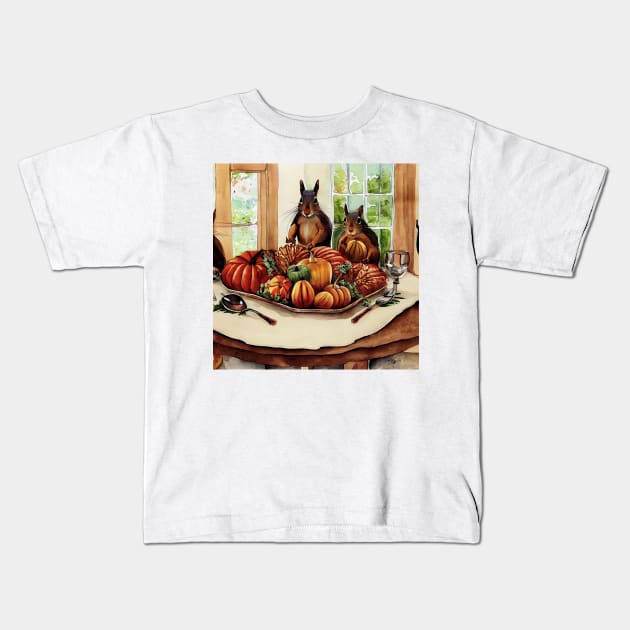 Squirrel Family Thanksgiving Dinner Kids T-Shirt by fistikci